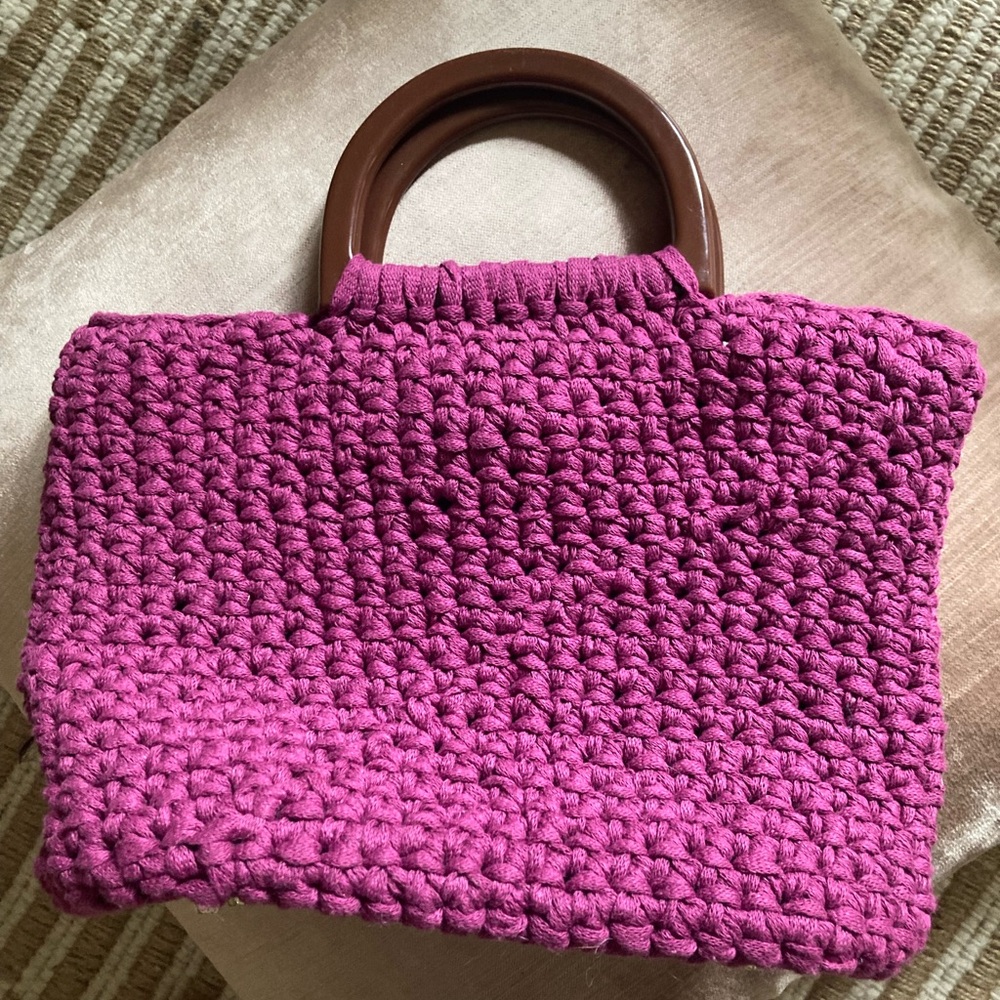 Orchid to Raspberry Handcrafted Crochet Mini Bag Free W/Purchase! 11x7x9.5”